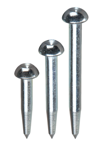 Nail with half-round head and centering hole