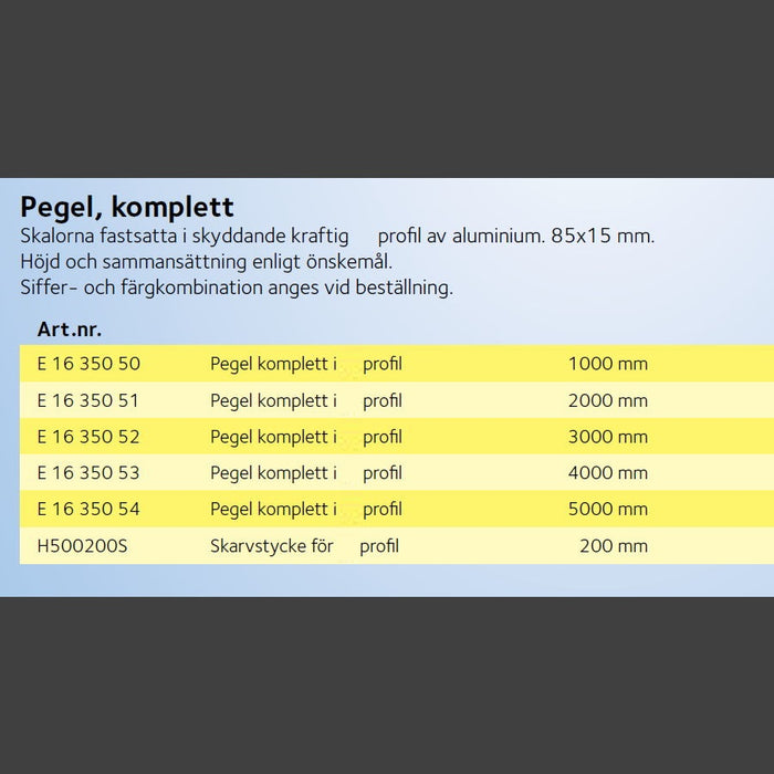 Water level gauge / Level scale 2m in aluminum profile